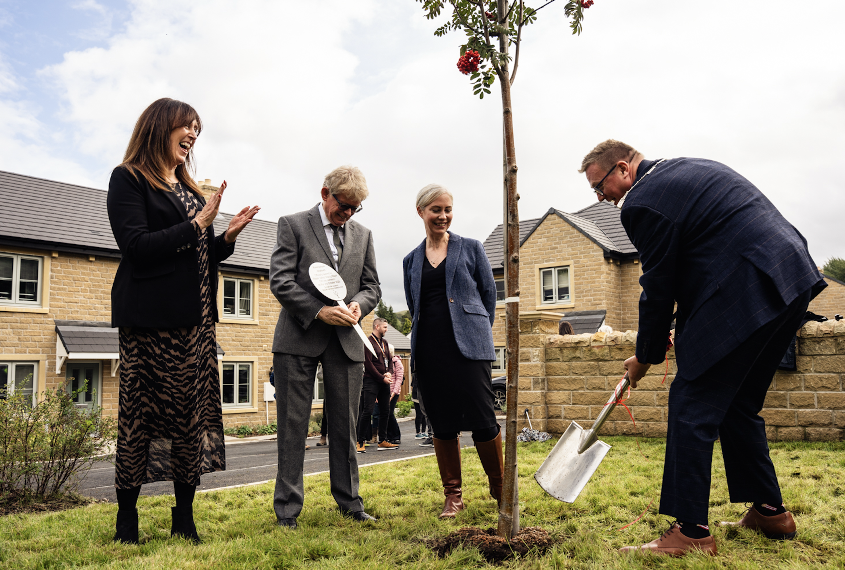 Ribble Valley Deputy Mayor Lee Jameson plants a tree with Cllr Simon Hore and Sarah Threlfall, CEO of Ribble Valley Council and Charlie Norman, CEO of MSV Housing
