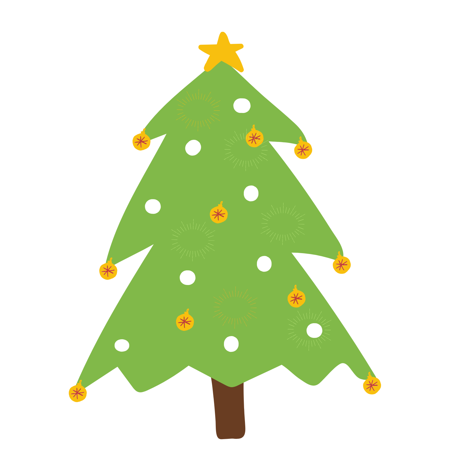Graphic of a green decorated Christmas tree