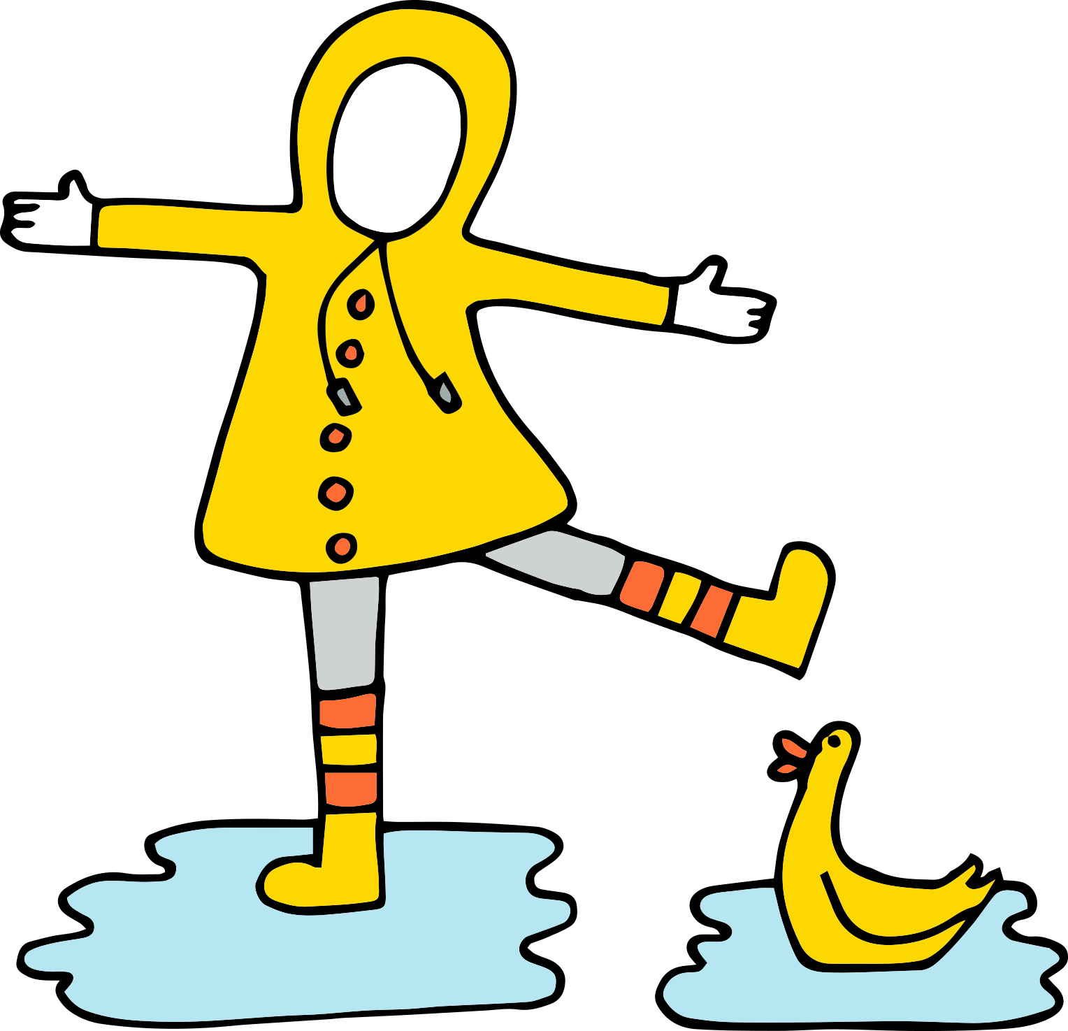Graphic of a child playing in a puddle next to a duck
