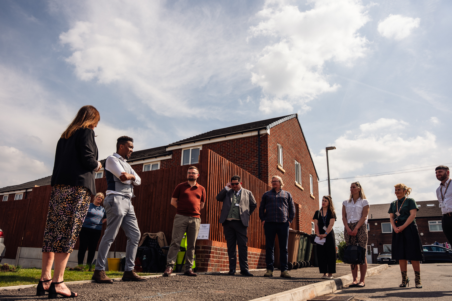 Opening of Townley gardens, attendees gather