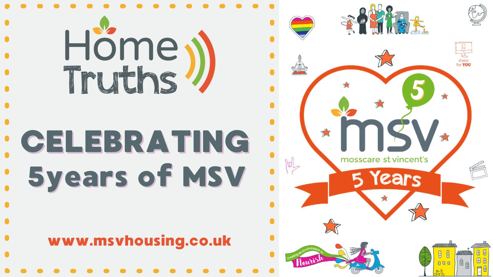 Graphic of Home Truths logo -celebrating 5 years of MSV