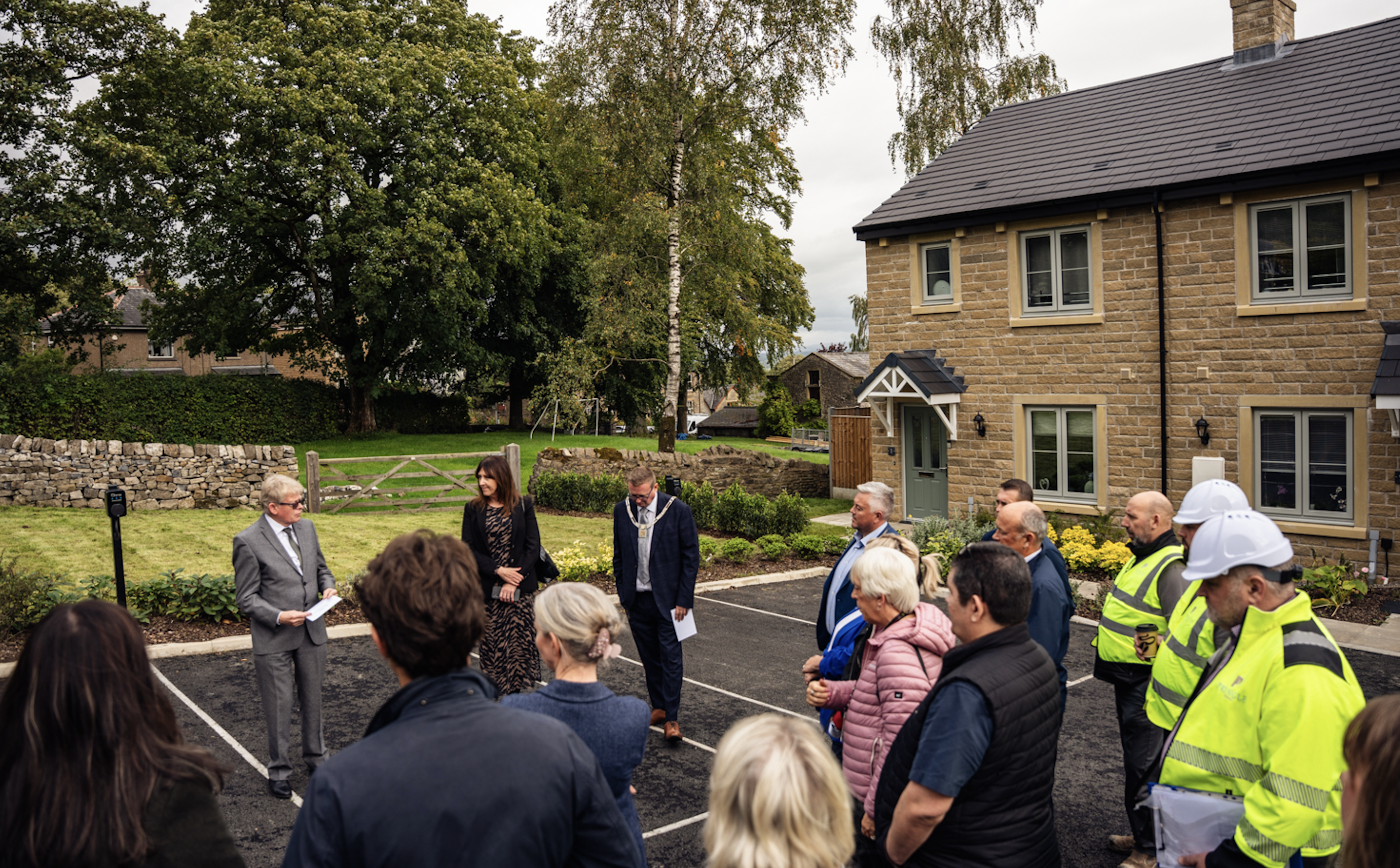Cllr Simon Hore, Leader of Ribble Valley Council speaking with Ribble Valley Deputy Mayor Lee Jameson and CEO of MSV Housing Charlie Norman