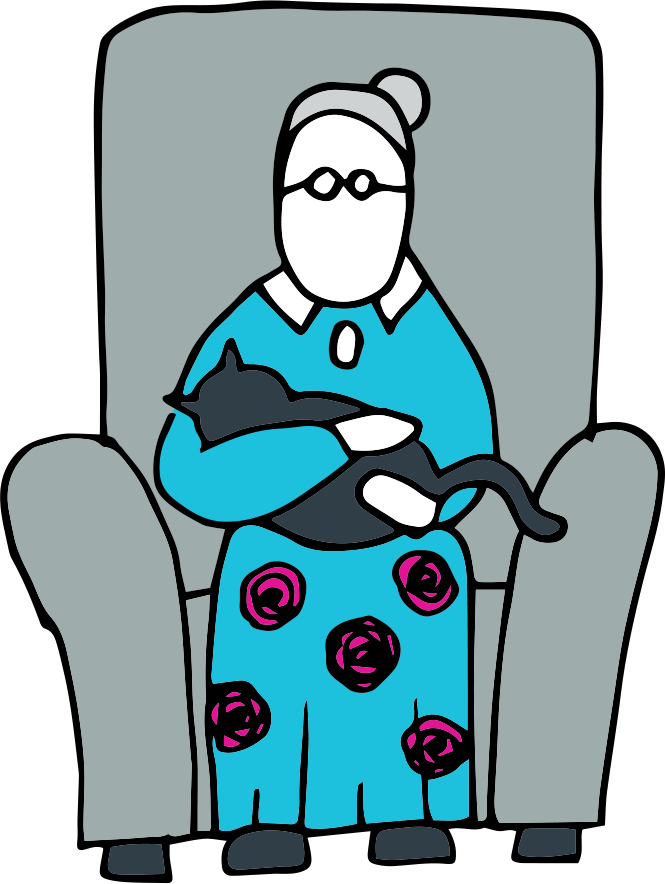 Graphic of older person on a chair with a cat