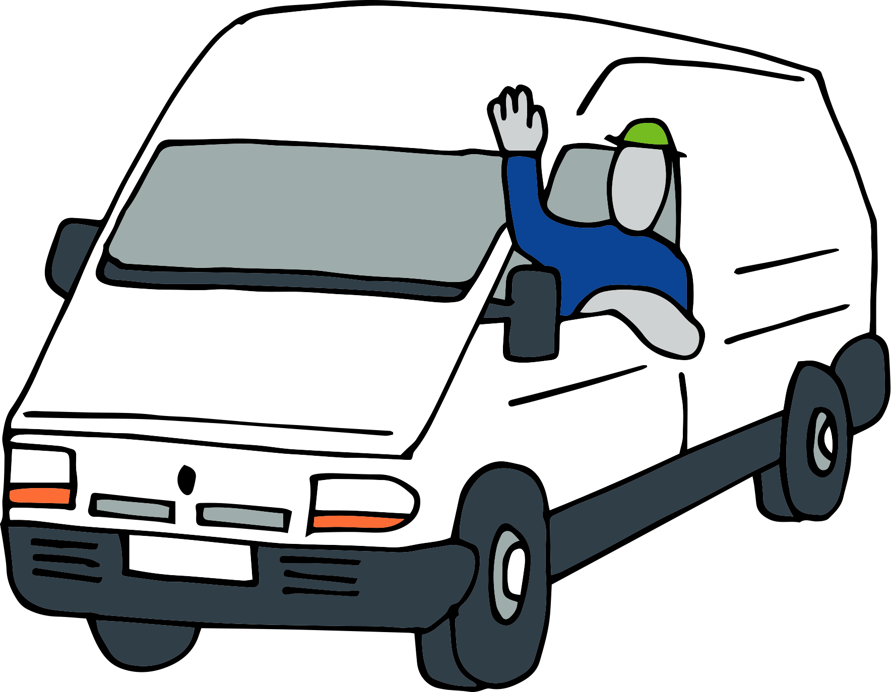 Graphic of a van with person waving